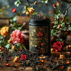 a tea tin sitting on top of a wooden table