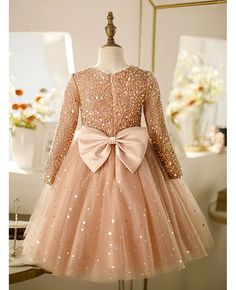 Buy beautiful bling sequins couture girls formal gown with sequined long sleeves at wholesale price online. Free shipping and pro custom service since 2009. Kids Gown Design, Party Dress Birthday, Frocks For Kids, Baby Girl Princess Dresses, Bar Mitzva, Cheap Flower Girl Dresses, Girls Dresses Online, Dresses Winter, Formal Dance