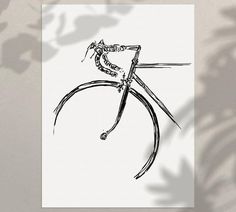 a black and white drawing of a bicycle