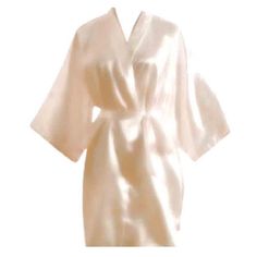 Our silky satin robe is the perfect companion for day or night. This kimono style robe wraps your curves in smooth luxury satin with flowy three-quarter length sleeves. Equipped with a matching satin waist-defining belt tie closure, and interior satin tie. Comfortable, durable, and classy. This elegant V neck robe has satin trimming down the middle that adds that refined touch. Your new best friend, and perfect luxe cover up while lounging around at home. Premium 95% polyester 5% spandex fabric Elegant Robe For Wedding Night, Chic Satin Robe For Wedding Night, Elegant Satin Robe For Spring, Chic Satin Wrap Kimono, Elegant Satin Robe With Open Front, Elegant Satin Summer Robe, Elegant Cream Kimono For Loungewear, Long Satin Summer Robe, Elegant Open Front Satin Robe