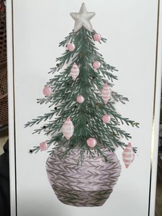 a drawing of a christmas tree in a basket