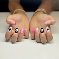 #nails #gelnails #nailsofinstagram #gel #gelx #luminarynails #cutenails #gelpolish #pinterestnails #funnails #colorfulnails #nailday #nailinspo #dndgel #dndgelpolish #almondnails #roundnails #nailart Nails With Black And Pink, Cheetah 8 Ball Nails, 8 Ball Nails Pink, Nail Inspo Bright Colors, Nail Ideas 8 Ball, Pink 8 Ball Nails, Eightball Nails, Nail Inspo 8 Ball, 8ball Nail Design