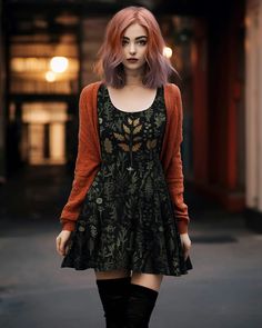 Autumn Memoir Skater Dress - Dark Academia Cute Black Vegan Dress, Wit – Rogue + Wolf Middle Aged Goth Fashion, Casual Dresses Fall, Autumnal Witchy Outfits, Witchy Modern Outfit, Fantasy Fall Outfits, Styling A Dress For Fall, Womens Clothes Aesthetic, Witchy Woman Outfit, Soft Goth Autumn