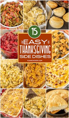 15 easy thanksgiving side dishes with the title overlaying it in red and orange