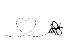 a drawing of a bee flying towards a heart