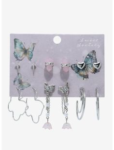 Sweet Society Butterfly Hoop Earring Set | Hot Topic Jewelry For Guys, Goth Costume, Stars And Hearts, Hot Topic Jewelry, Hoop Earring Set, Anime Jewelry, Acrylic Set, Butterflies And Flowers, Modern Tattoos