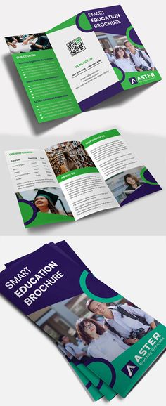 three fold brochure mockup with green and blue colors on the front, two side by side