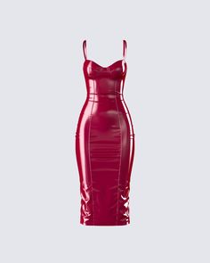 You won’t need to cook or clean to get a ring in this dress 😏 Made from patent polyurethane and complete with a midi-length and lined bust cups - this burgundy midi dress will have you lookin' and feelin' better than everyone ❤️ Better Than Everyone, Boss Dress, Lil Black Dress, Burgundy Midi Dress, Future Of Fashion, Welcome To The Future, No Waste, Halter Mini Dress, To The Future