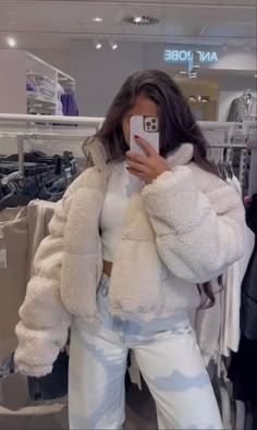 Winter Collection 2024, White Fluffy Jacket Outfit, White Teddy Jacket Outfit, Fluffy Jacket Outfit, Teddy Jacket Outfit, White Jacket Outfit, Plush Coat, Fluffy Jacket, Kawaii Shoes