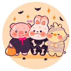 three little pigs dressed up in halloween costumes