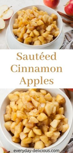 two white bowls filled with sliced cinnamon apples