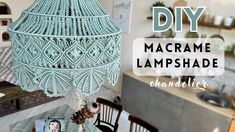 a chandelier made from macrame lampshade is hanging in the kitchen