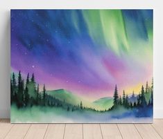 an aurora bore painting on canvas in a room