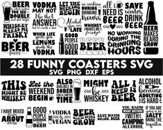 two black and white signs with different types of beer related items in each one's name