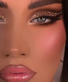 Gold Gem Eye Makeup, Gold Rhinestone Makeup, Makeup Dorado, Goddess Costume Makeup, Roaring 20s Makeup, Aries Makeup, Greek Goddess Makeup, Goddess Makeup Look