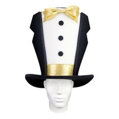 This Gala Tuxedo Hat will definitely make you stand out at your next Party, Hora Loca, Wedding, Corporate Event, Birthday, Quinceanera, or Halloween Party! It can be used as a wedding hats, top hats, photo booth props, or a party favor. Fun Party Hats For Carnival, Novelty High Crown Costume Hats For Parties, Novelty Party Hat Supplies, Adjustable Costume Hats For Kentucky Derby Themed Events, Novelty White Costume Hats And Headpieces For Party, Novelty White Costume Hats For Parties, Carnival Party Fun Top Hat, Novelty Top Hat For Carnival Party, Adjustable Hats For Carnival Party