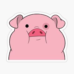 a pink pig sticker with black eyes and nose sticking out from behind it's head