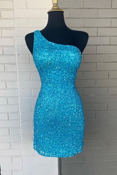 Glitters Blue Sequin One Shoulder Bodycon Mini Homecoming Dress Gala Dresses Short, Cutout Homecoming Dress, Mini Homecoming Dress, Bodycon Dress Homecoming, Mini Homecoming Dresses, Pink Homecoming Dress, Marine Uniform, Blue Party Dress, Custom Size Dresses