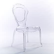 a clear plastic chair sitting on top of a white floor