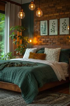 bedroom ideas, bedroom inspo, fall home decor, room ideas, fall bedrooms Bedroom Ideas Fall Colors, Forest Green And Orange Bedroom, Mushroom Coloured Bedroom, Fall Cozy Bedroom Aesthetic, Dark Green Bedroom Ideas Colour Schemes, Cozy Bedroom Color Palette Ideas, Burnt Orange Room Aesthetic, Bedroom Bright, Home Decor Aesthetic Types