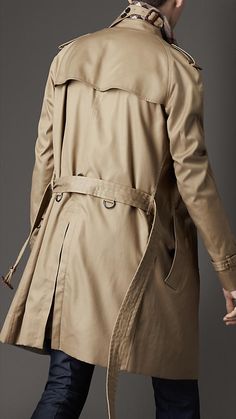 Burberry - MID-LENGTH COTTON BLEND TRENCH COAT Trench Coat Man, Vintage Trench Coat Men, Women Coat Outfit, Burberry Trench Coat Men, Dark Academia Trench Coat Men, Trench Coat Details, Mens Wool Coats, Overcoat Men, Mens Raincoat