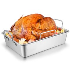 PRICES MAY VARY. 【PREMIUM MATERIAL】 Our turkey roaster pan and rack are constructed by high hardness stainless steel, No deformation or twisting at high temperatures, Corrosion resistant and rust free, High quality for long lasting durability, Dishwasher safe to save your time and effort, No dead corner to buildup food, Easy to washing by hand 【FOOD SAFETY】 Joyfair roasting pan and rack are made of pure stainless steel without any toxic coating leaching into food, Wouldn't release chemical subst Turkey Roasting Pan, Turkey Roaster, Turkey Roasting, Fish Casserole, Hand Food, Turkey In Roaster, Chicken Roaster, Turkey Chicken, Baked Vegetables