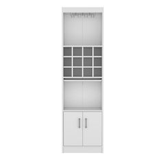 a white bookcase with two doors and drawers