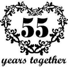 a heart shaped frame with the words 55 years together in black on a white background