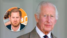 an older man wearing a suit and tie next to a photo of prince harry, duke of cambridge