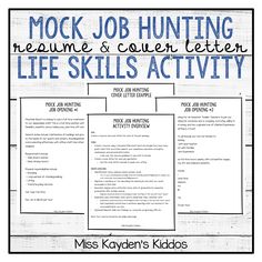 a poster with the words,'mock job hunting resume and career letter life skills activity