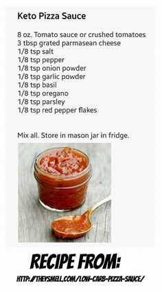 the recipe for keto pizza sauce is shown