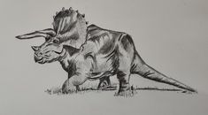 a black and white drawing of a rhinoceros standing next to it's baby