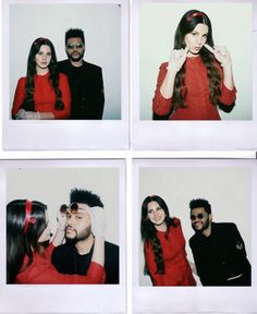 four polaroid photos of people posing for the camera with long hair and sunglasses on