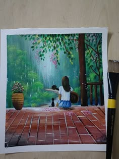 Monsoon Painting Ideas, Monsoon Drawings Ideas, Pollution Drawing, Kids Painting Class, Rainy Day Drawing, Memory Artwork, Canvas Art Easy, Cow Sketch, Women Coloring Pages