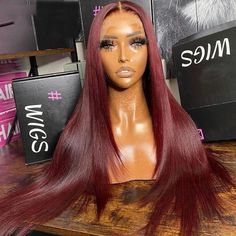 Pelo Color Borgoña, Straight Human Hair Wig, Indian Remy Human Hair, Hair Color Burgundy, 100 Human Hair Wigs, Red Wigs, Burgundy Hair, Straight Lace Front Wigs, Headband Wigs