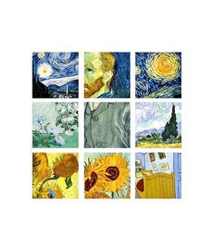 six different paintings with the same image in each one, including van goghn's sunflowers