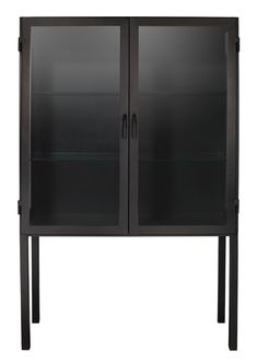 a black glass cabinet with two doors