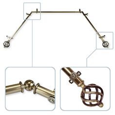 three different types of metal curtain rods and pulls on a white background with text describing them