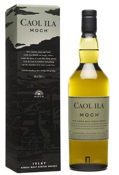 a bottle of caoi iia mooch whisky next to a box on a white background