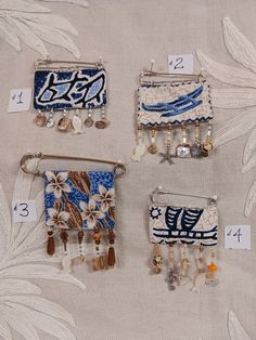 Fabric kilt pins hawain style fabric marine charms, fishes, beads. wearable art.  4 safety pins each $25.00  sorry not toy, free ship. Kilt Pins, Art Pins, Project List, Steampunk Diy, Fabric Shoes, Cork Fabric