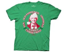 a green t - shirt with an old fashioned christmas message on the chest and santa's hat