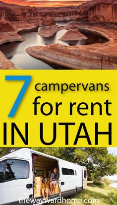 a campervan with the text 7 campgrounds for rent in utah