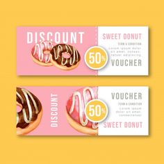 two coupons with donuts on them for discount