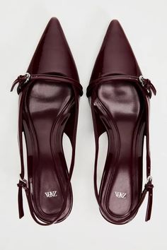 ZAPATO DESTALONADO HEBILLA - Rojo Burdeos | ZARA Estados Unidos de América / United States Blazers Shoes, Zara Heels, Burgundy Shoes, Slingback Shoes, Buckle Shoes, Slingback Heel, Court Shoes, Skorts, Kitten Heel