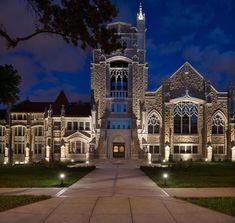 Image of church lit-up with NiteLites outdoor lighting.