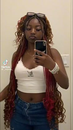 Long Box Braids With Curly Ends And Color, Knotless Braids With Skunk Patch Color, Brown And Red Peekaboo Braids, Brown Red Braids For Black Women, Hairstyles Braids Bun, Box Braids Color Ideas, Braids Ideas, Big Box Braids Hairstyles, Box Braids Hairstyles For Black Women