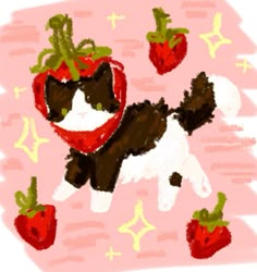 a drawing of a cat with strawberries on its back