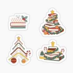 four christmas stickers with different designs on them