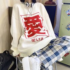 Pinterest Shopping Clothes, Japanese Fashion Aesthetic, Oversized Sweater Cute, Blue Plaid Pants, Love Sweater, Tube Top Dress, Korean Casual, Maxi Dress Cocktail, Knitting Women Sweater