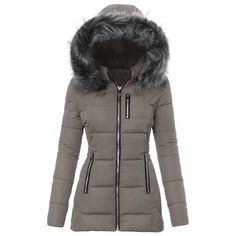 Puffer Jacket/Warm and Cozy Women’s Puffer Jacket with Fur-Lined Hood | Wazzi's Wear Puffer Jacket With Fur, Cotton Coat, Zipper Jacket, Winter Outfits Women, Winter Looks, Red Jacket, Gray Jacket, Top Coat